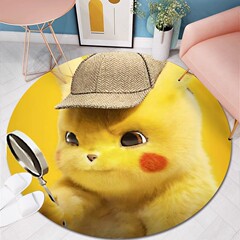 跨境卡通皮卡丘地墊圓形電腦轉椅吊籃墊子可愛客廳沙發茶几地墊