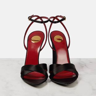 Summer New Arrival Light Luxury Satin Wedge Banquet Shoes Round-toe Super High-heel Belt Buckle Color-matching Strap Sandals plus size
