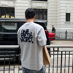 オクスフリーク「キャラクターアルファベット刺繍」グレー両面ニット半袖tシャツ男夏アメリカン五分袖