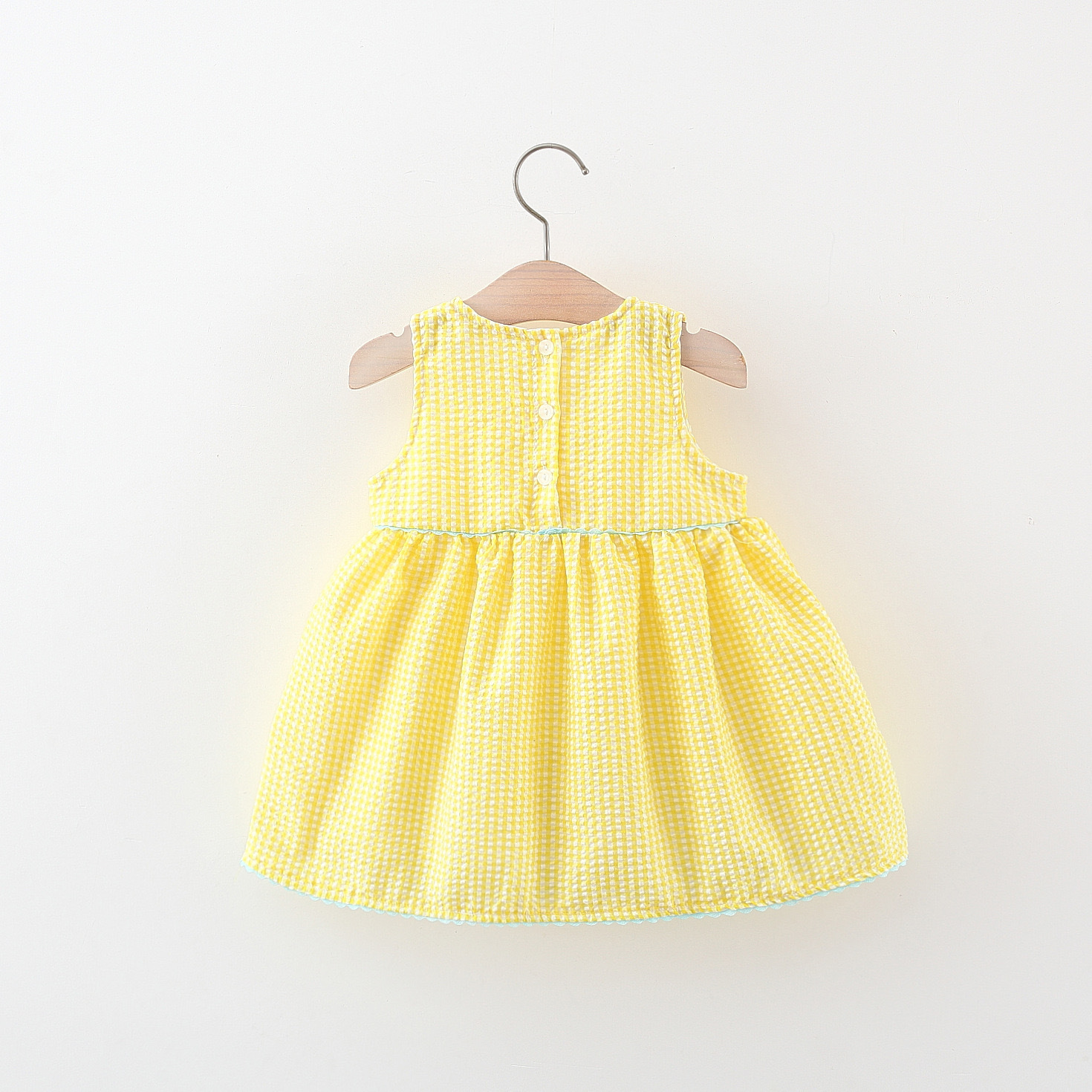 Vestido de niña estilo coreano verano lleno de dibujos animados a cuadros pato bordado chaleco falda estilo occidental princesa