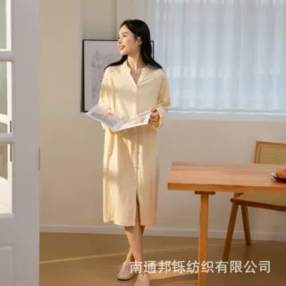竹棉超软睡裙女三层纱A类婴幼儿标准可外穿家居柔软透气长裙秋冬