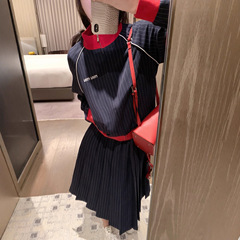 mi u套装条纹夹克外套+百褶长裙套装女25早秋8月新品学院减龄系列