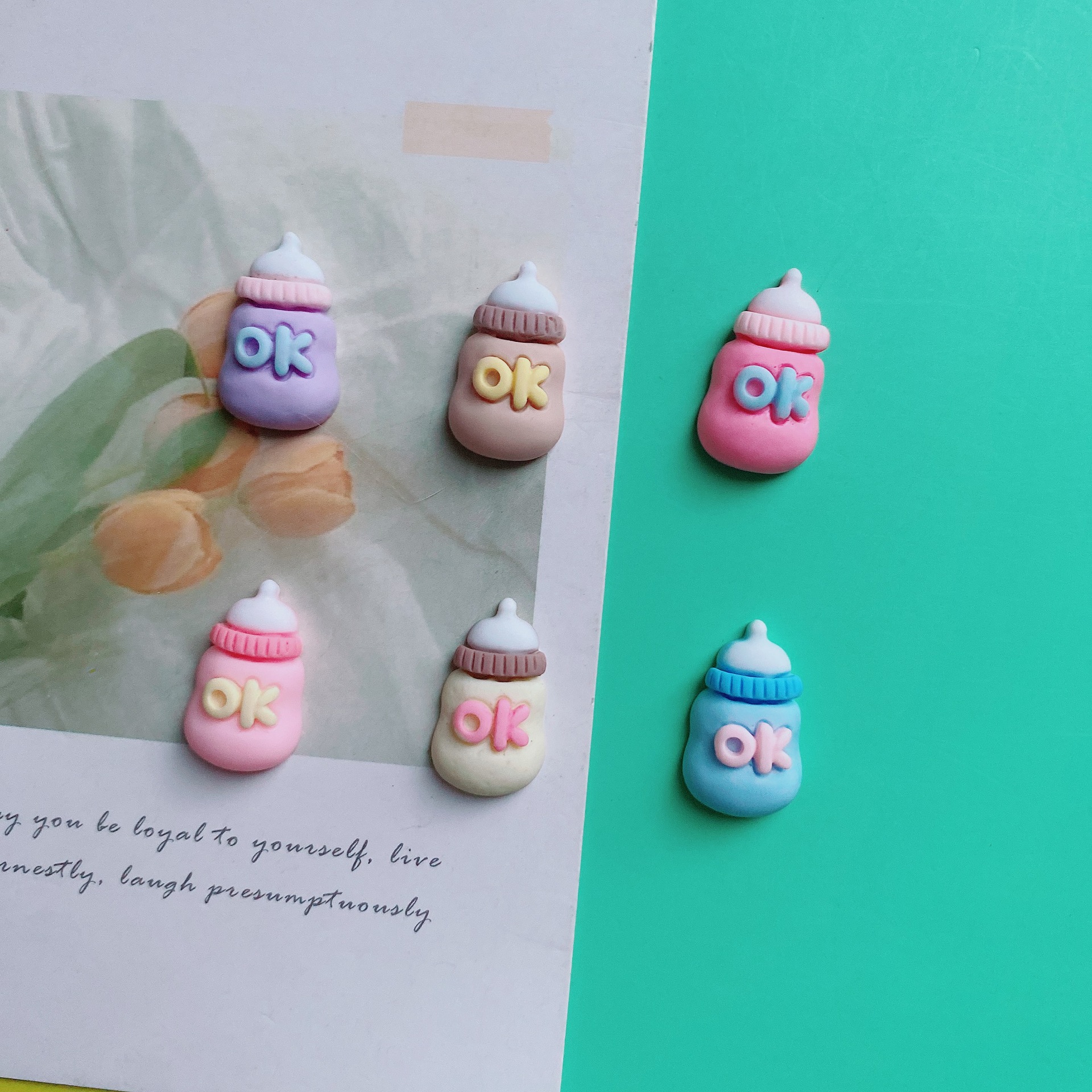 Cartoon Cute OK Baby Bottle Resin Accessories DIY Phone Case Headwear Hairpin Water Cup Stationery Storage Box Patch Material