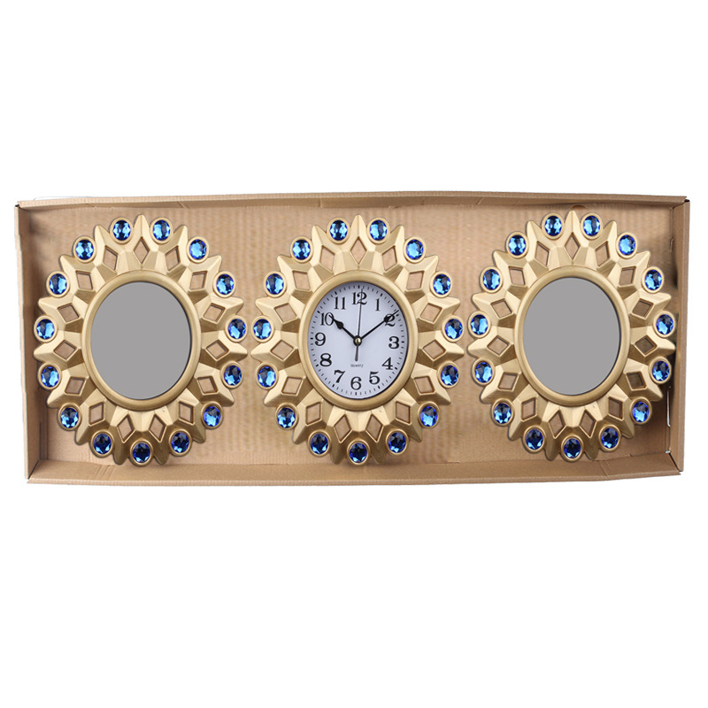 Reloj de pared de espejo de triple diamante para hogar, reloj de moda creativa silenciosa para sala/dormitorio, decoración de fondo de sofá