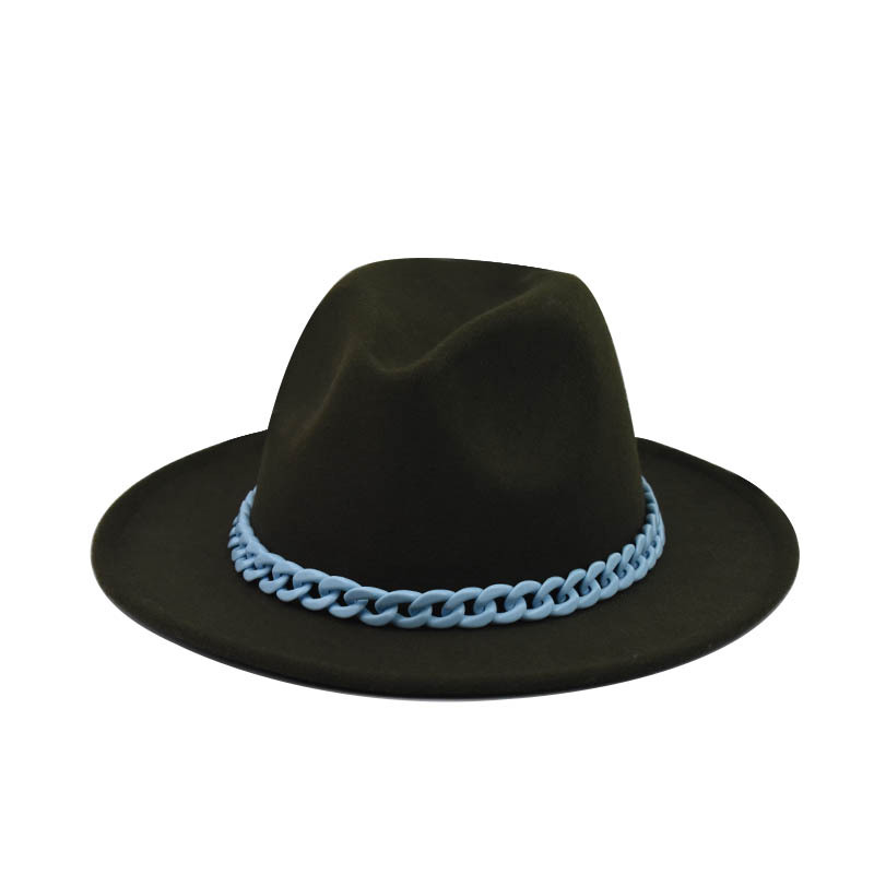 Comercio exterior transfronterizo engrosado padre-hijo Four Seasons Cadena naranja sombrero de lana cadena sombrero de fieltro de ala grande sombrero de copa plana