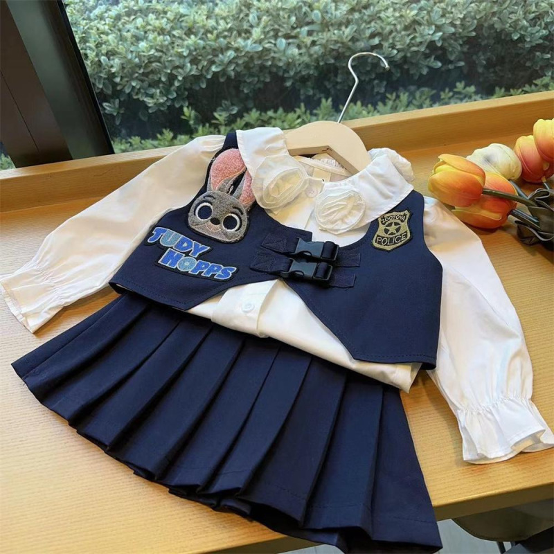 Girls' Three-Piece Set 2025 New Women's Treasure Kindergarten Spring and Autumn Rabbit Police Officer Horse Shirt Vest Pleated Skirt Girls' Three-Piece Set 2025 New Women's Treasure Kindergarten Spring and Autumn Rabbit Police Officer Horse Shirt Vest Pleated Skirt