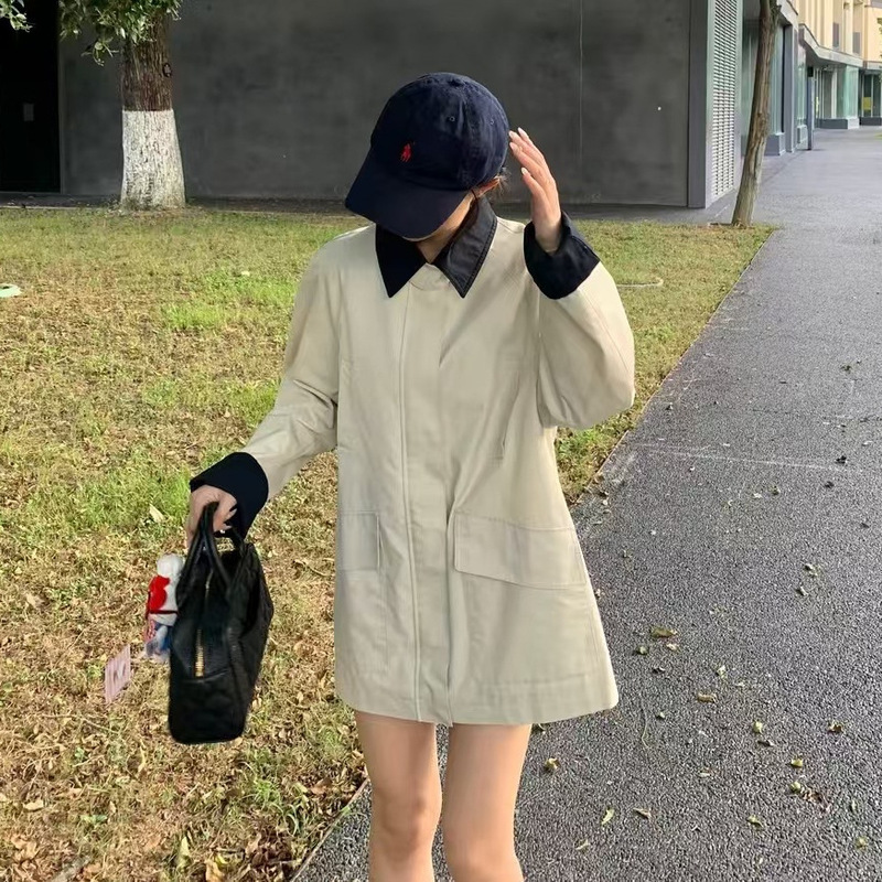 现货2025秋季新款宽松休闲撞色翻领日系极简风风衣外套 1G2960261|undefined
