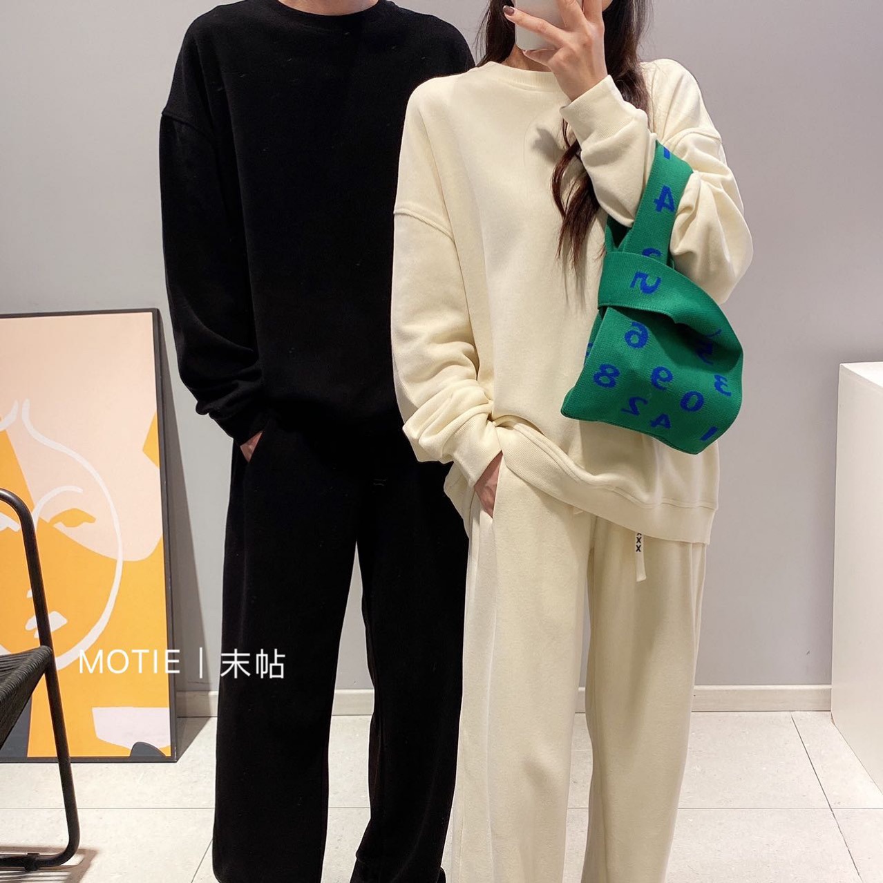 클리어런스 MOTIE 엔드 포스트 홍콩 스타일 스웨트 세트 느슨한 올 매치 남녀 커플 스포츠 투피스 세트