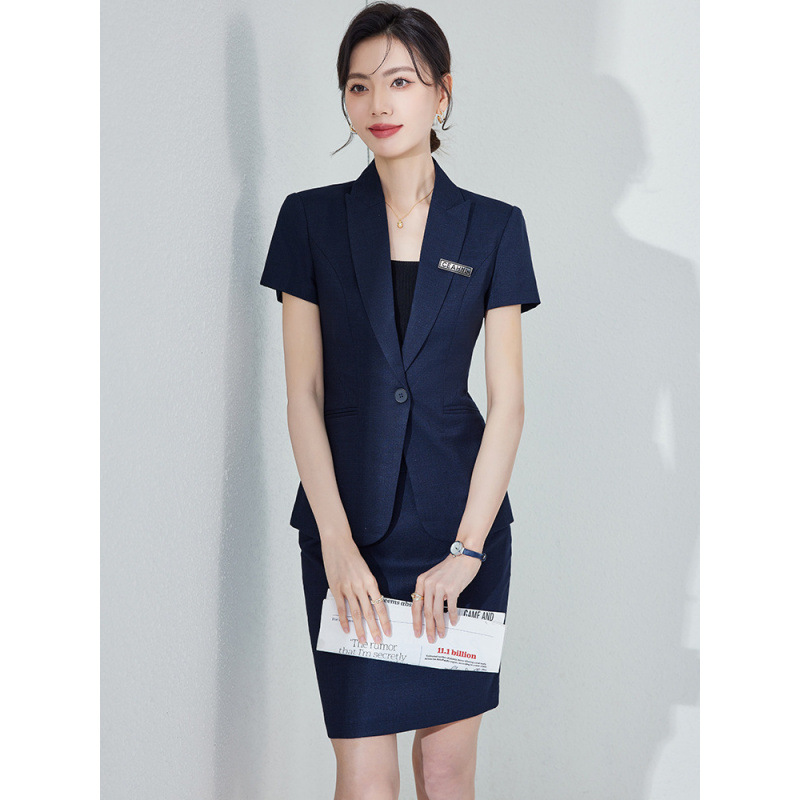 藏蓝色西装套装女夏季职业修身气质正装珠宝店工装酒店经理工作服