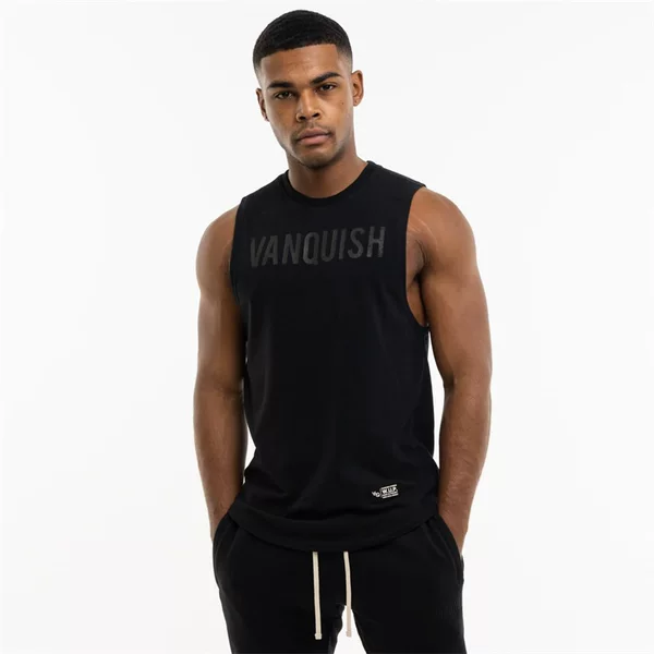 VANQUISH Men's Vest Summer New Sports Fitness Cotton Round Neck Slim Sleeveless T-shirt Training Clothing Vest