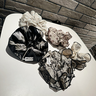 Retro Design Multi-Layered Silk Printed Edge Fat Hair Ring Korean Stereo Pleated Hair Ring 0537