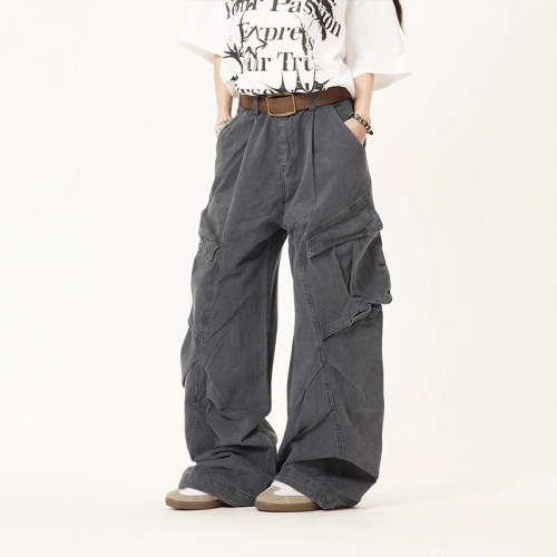 American Retro Multi-Pocket Work Pants for Men and Women, Hip-Hop Loose Wide-Leg Pants, Casual High-Street Trendy Brand Pants