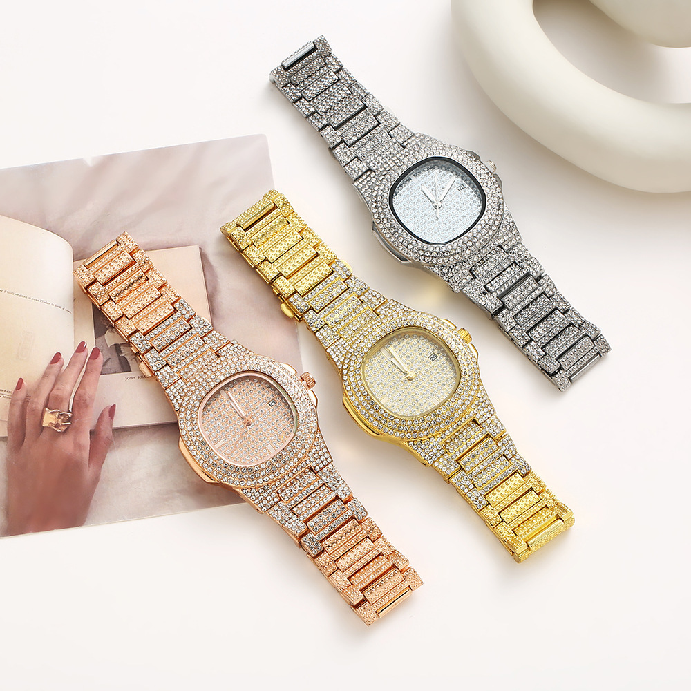 Cross-Border Quartz Watch Fashion Luxury Diamond-Encrusted Quartz Watch Business Temperament Large Dial Men's Watch Wholesale