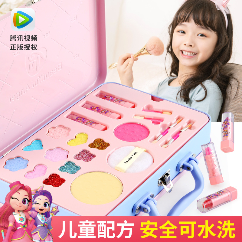 진짜 승인 된 어린이 화장품 장난감 세트 소녀 놀이 집 메이크업 선물 상자 공주 생일 선물 도매