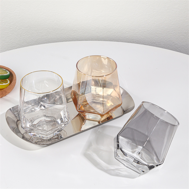 Internet celebridad de vidrio ins Copa hexagonal copa de diamante Copa hexagonal taza de bebida taza de colores taza de whisky taza de colores