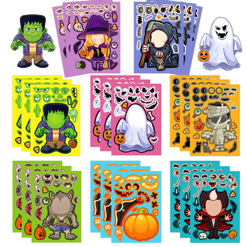 Toy Puzzle Stickers Original Halloween Make a Face Stickers Handicraft Waterproof Repeat Stickers