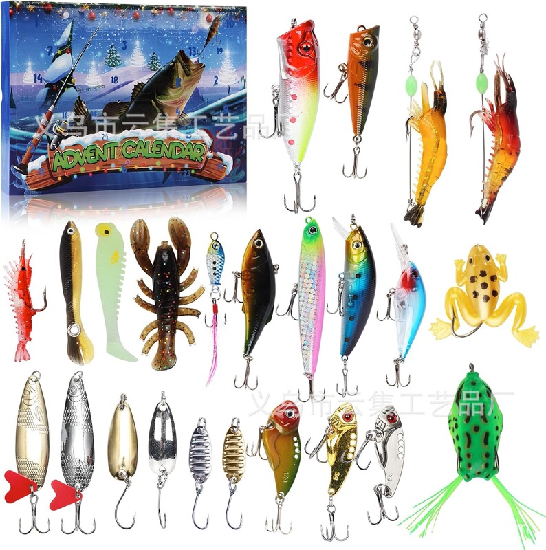 クロスボーダー人気クリスマス降臨カレンダー魚餌男子成人青少年24日クリスマスカウントダウン釣具セット|undefined