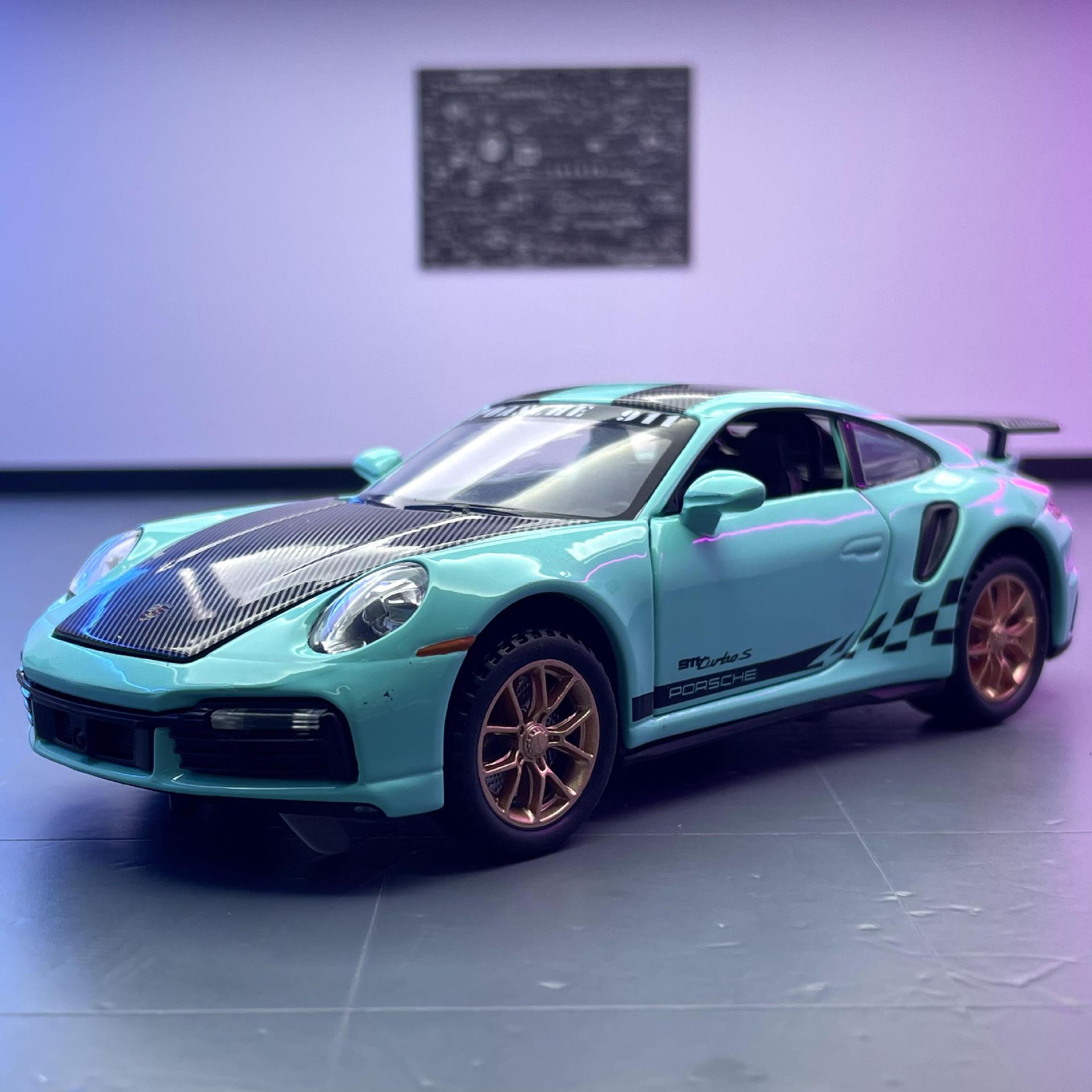 Jianyuan modelo de coche de aleación 1:32 juguete que preserva el tiempo 911Turbo S Tire hacia atrás el sonido y la luz del coche de juguete modelo de música Decoración