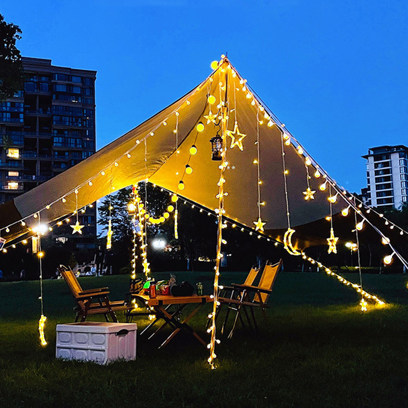 水麥戶外LED戶外露營燈串野營天幕帳篷裝飾燈星星月亮圓球氛圍燈