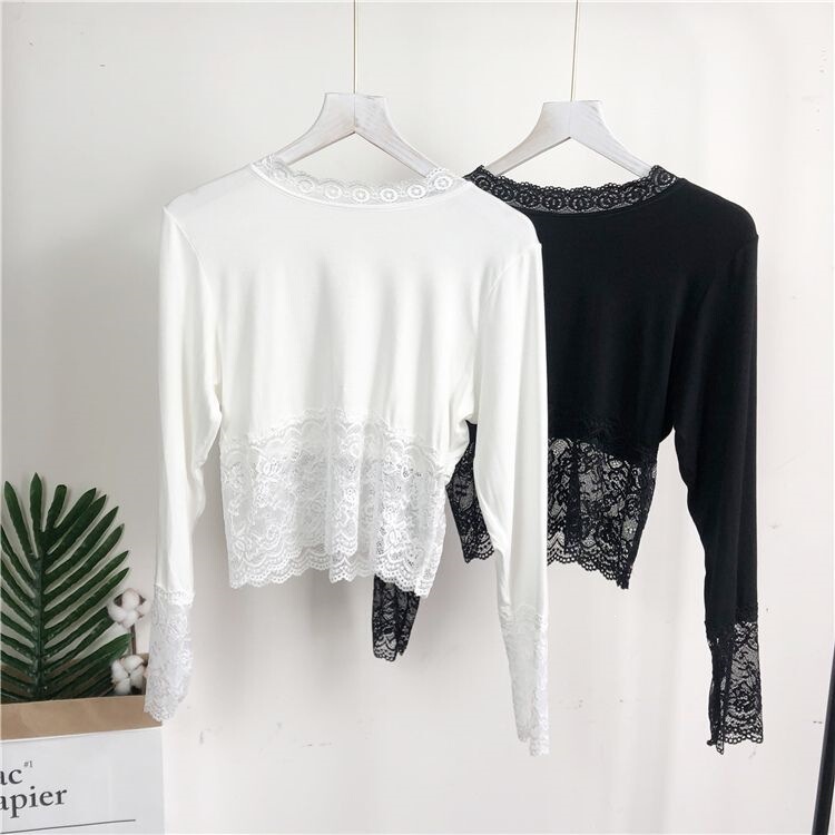 Versatile Half-Length Lace Base Shirt for Women, Long-Sleeve 2019 Summer New Korean Style Slim-Fit T-Shirt