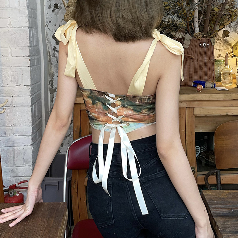 painting printing lace up suspender camisole NSHMS127956