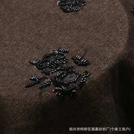 涤棉珠管亮片刺绣面料秋冬毛呢布短裙西装裤子布料珍珠亮片串珠立