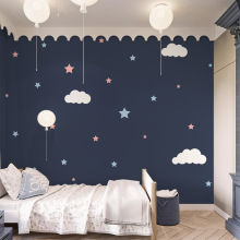 星星云朵男孩墙纸卡通儿童房壁纸卧室床头背景墙壁画墙布无缝全屋