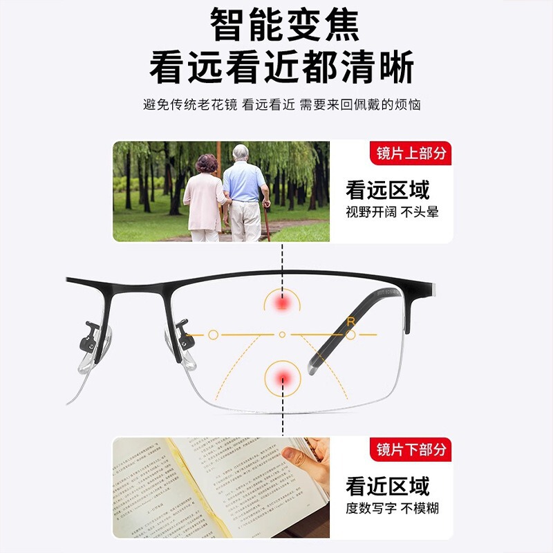 遠近両用高齢者向けハイエンドスマートズーム老眼鏡 990070 ビジネスメンズハーフフレーム老眼鏡 新しいスタイル|undefined