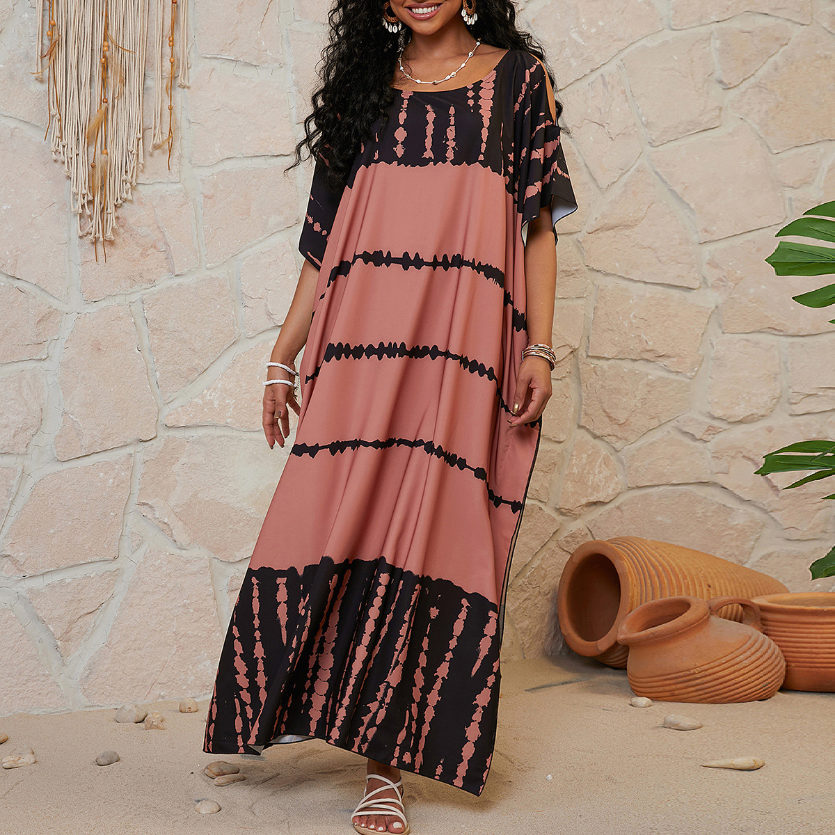 Blusa de playa europea y americana transfronteriza con hombros descubiertos, vestido largo de vacaciones junto al mar, bikini, traje de baño, camisa de protección solar 1D31