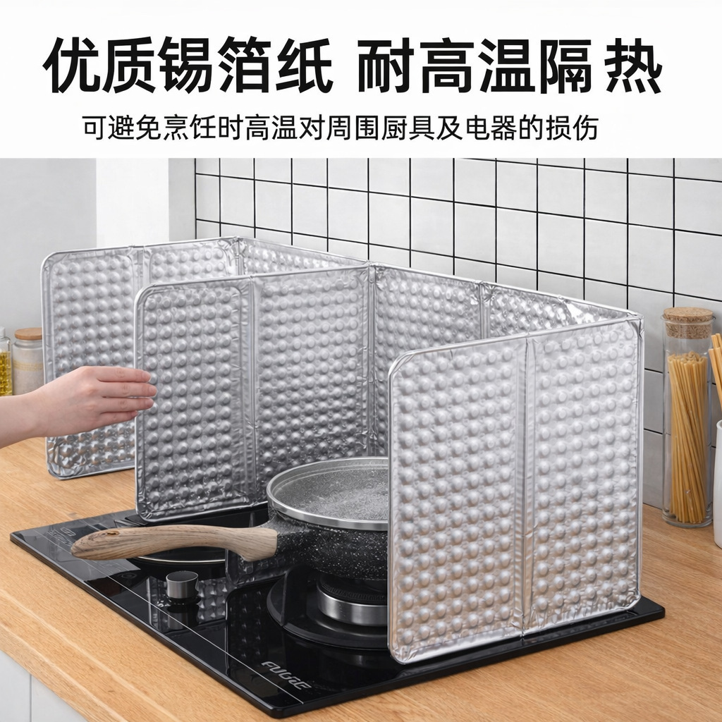 Kitchen oil-proof splash guard, high-temperature resistant, foldable design, stove splash-proof and heat-insulating oil barrier, household anti-oil fume gadget