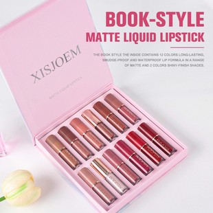 Cross-Border Matte Lipstick Waterproof Non-Stick Cup Easy to Color Long-Lasting Moisturizing Lip Glaze Set