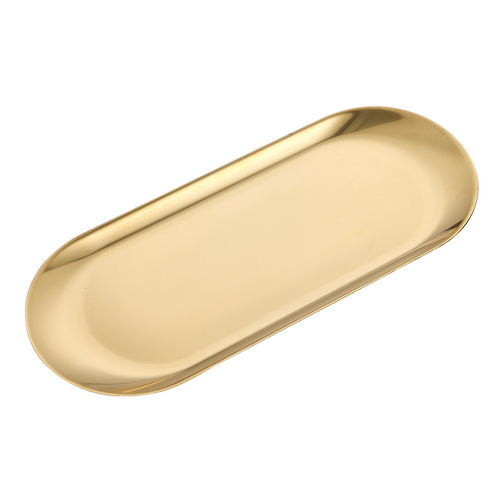 201 stainless steel oval plate creative restaurant dessert pastry plate golden hotel towel plate jewelry tray cross-border