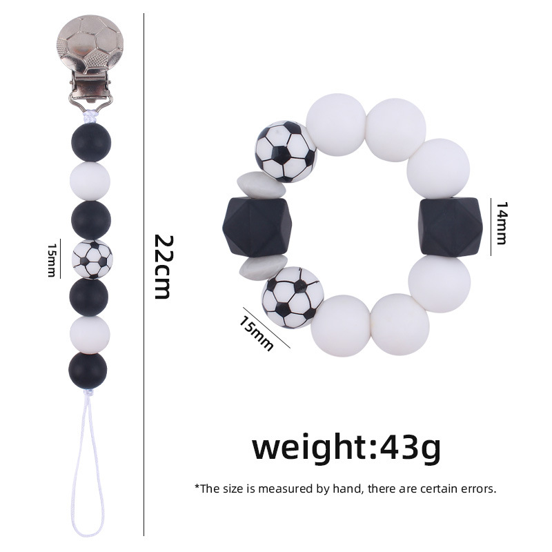Bebé DIY creativo fútbol patrón chupete clip de dibujos animados fútbol cuentas de silicona chupete cadena mordedor traje de dos piezas conjunto
