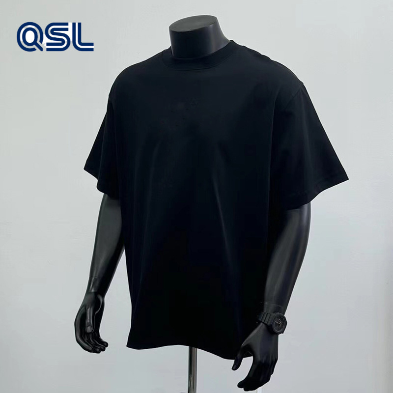 2025 marca pesada de moda de hombro caída camiseta de manga corta para hombres suelta oversize camiseta de base de pareja europea y americana