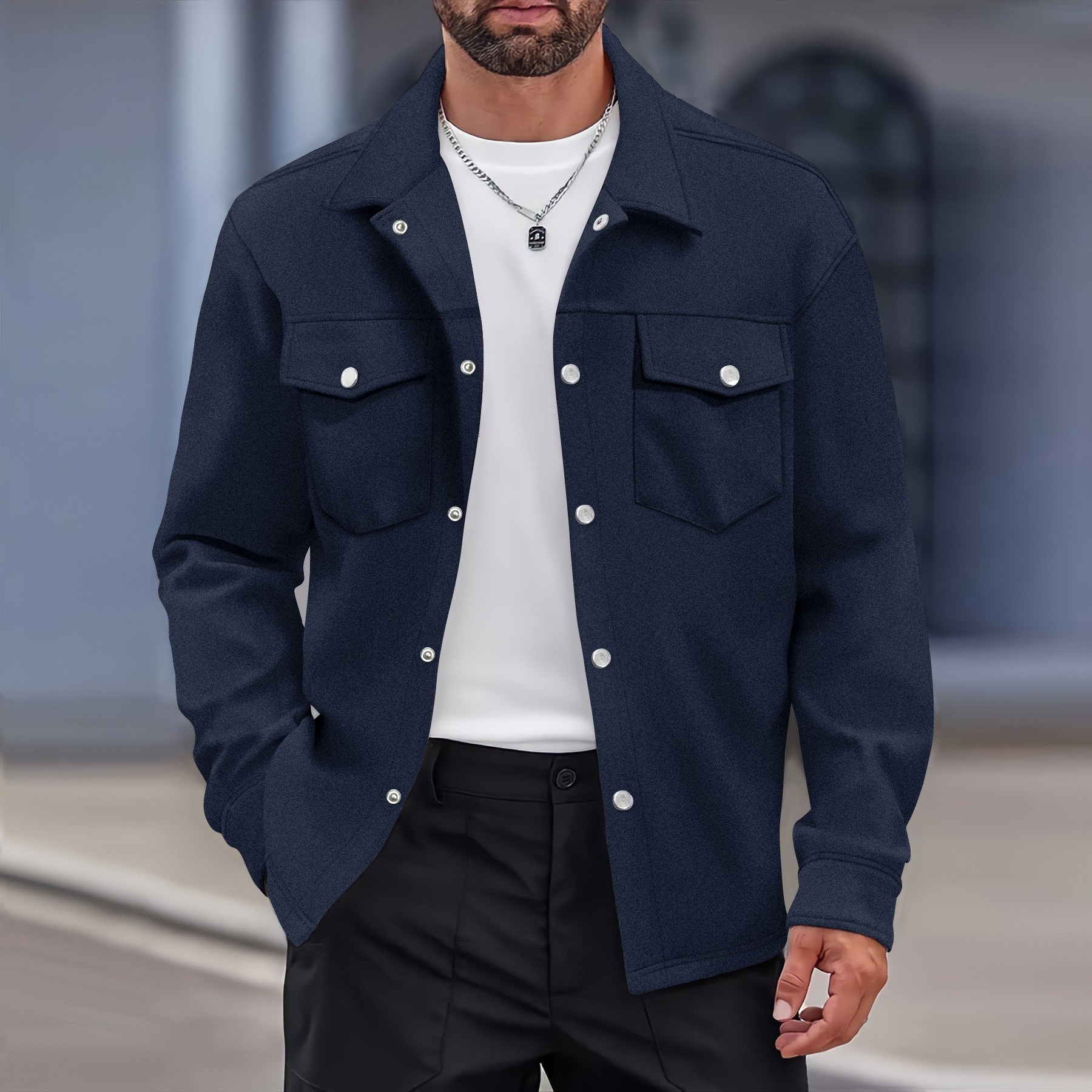 Denim Jacket For Men Lapel Single-breasted Solid Colour Winter_voghion.com
