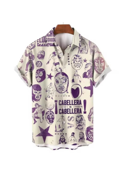 Men's Shirt Mexican Wrestling 3D Printed Short-Sleeved Shirt Summer Printed Men's Lapel Shirt Casual Shirt