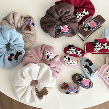 可爱小狗奶油色发夹大肠发圈高级感侧边发卡抓夹鲨鱼夹发饰女