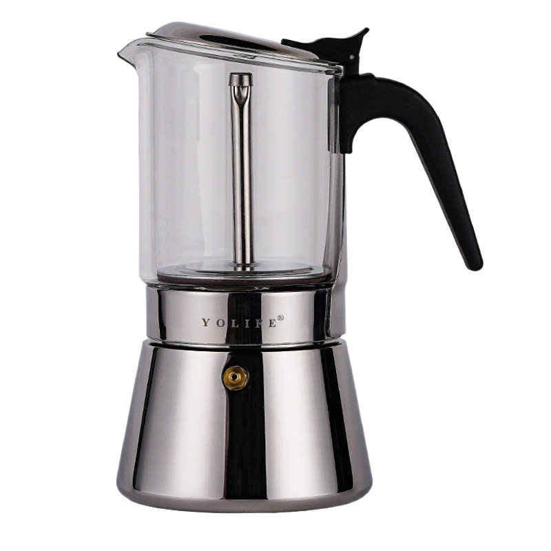 De acero inoxidable de vidrio de doble válvula Mocha olla hogar conveniente mano italiana cafetera filtro cafetera Aparato de café