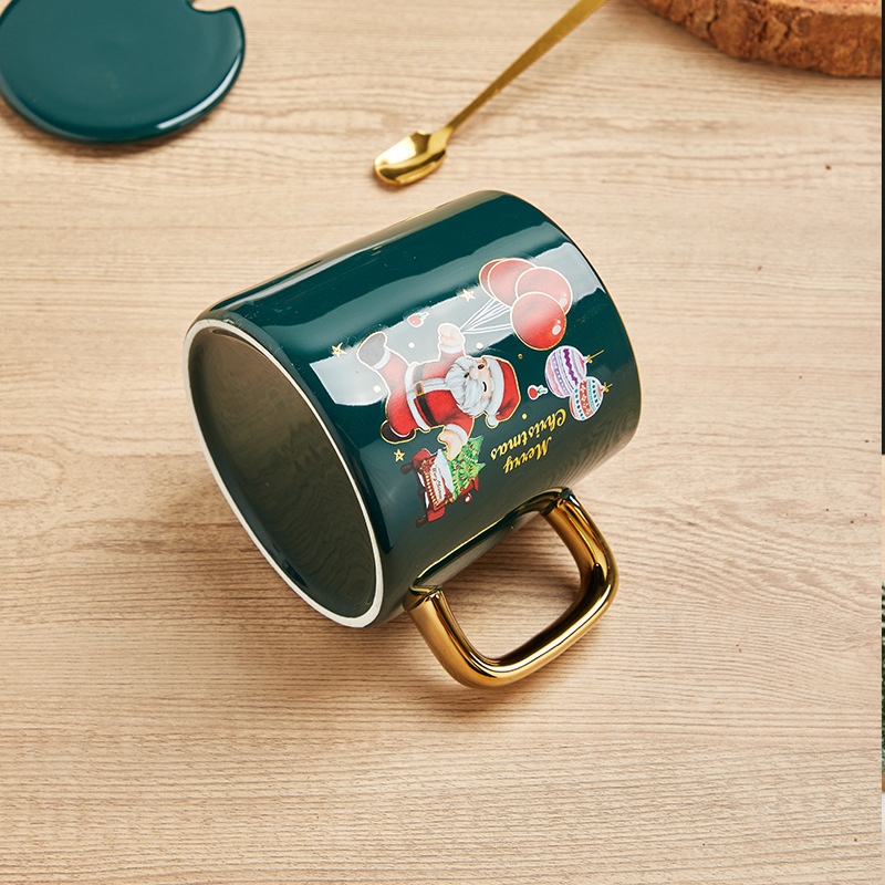 Taza de cerámica de Navidad con tapa cuchara nueva caja de regalo de Navidad de dibujos animados creativa transfronteriza