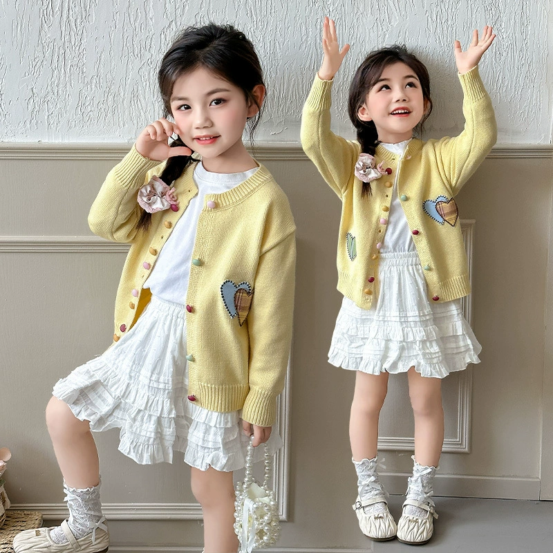 Кардиган свитер весна и осень для девочек 2025 новый иностранный детский весенний костюм
