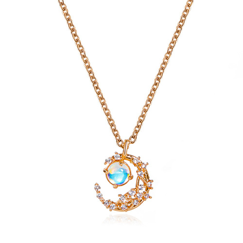 European and American moonstone pendant pendant necklace forest style simple moon clavicle chain ins style internet celebrity sweater chain wholesale