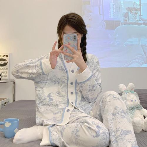 Confinement clothes spring and autumn pure cotton postpartum maternity pajamas summer thin section 89 months 10 maternity nursing clothes feeding covers 11