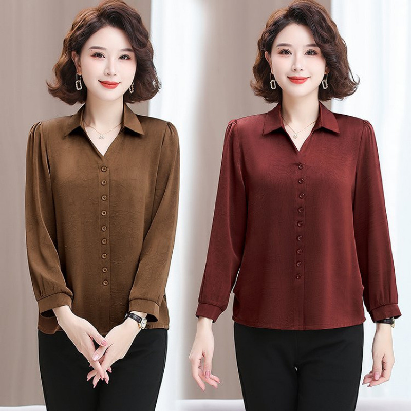 New Style Long-Sleeved Shirts for Middle-Aged and Elderly Women, Loose and Stylish Shirts for Mothers, Age-Reducing Tops, Collared Solid Color Blouses That Make You Look Slimmer New Style Long-Sleeved Shirts for Middle-Aged and Elderly Women, Loose and Stylish Shirts for Mothers, Age-Reducing Tops, Collared Solid Color Blouses That Make You Look Slimmer
