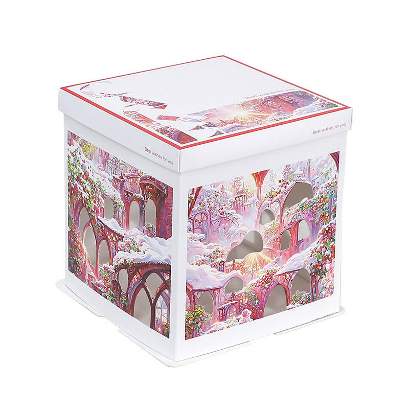 Caja para Pastel de Cumpleaños, Caja de Embalaje para Pastel de 6, 8 y 10 Pulgadas, Caja para Pastel con Luces Navideñas, Caja de Regalo para Fiestas