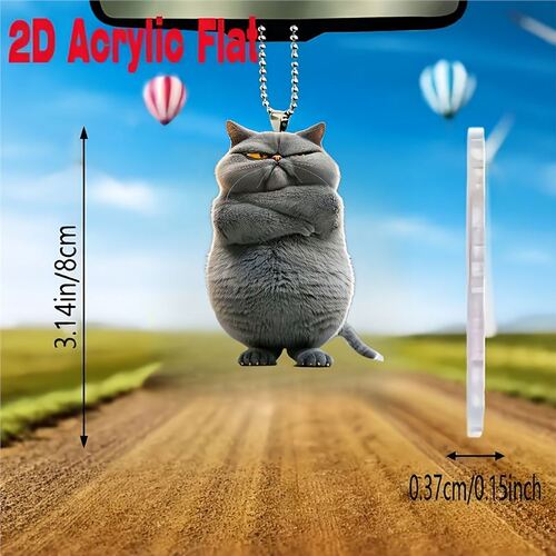 Acrylic Flat Angry Cat Car Mirror Ornament Decorative Hanging Accessory