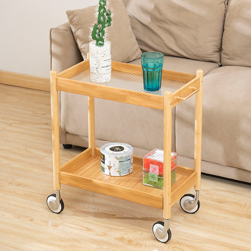 Mesa auxiliar de vidrio móvil sofá mesa auxiliar Rack de almacenamiento restaurante tienda de olla caliente pequeña mesa lateral carro doble capa con mango