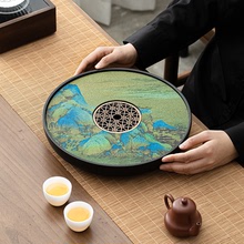千里江山速干吸水茶盤陶瓷茶台家用簡約過濾茶盤瀝水托盤茶具商用