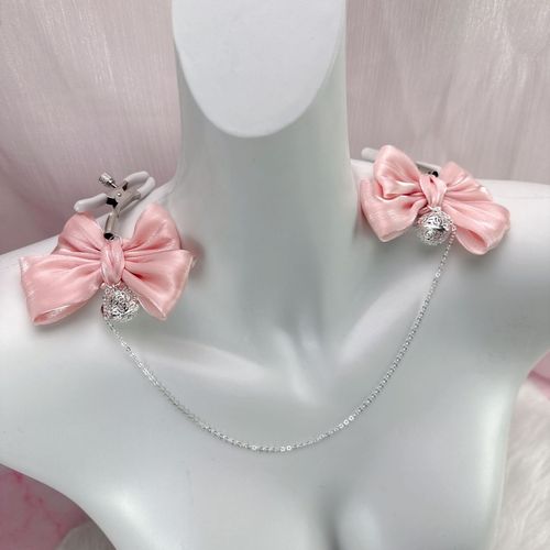 Pink streamer bow nipple clamp with chain women's products sm sex tool flirting vagina clamp punishment nipple anal plug