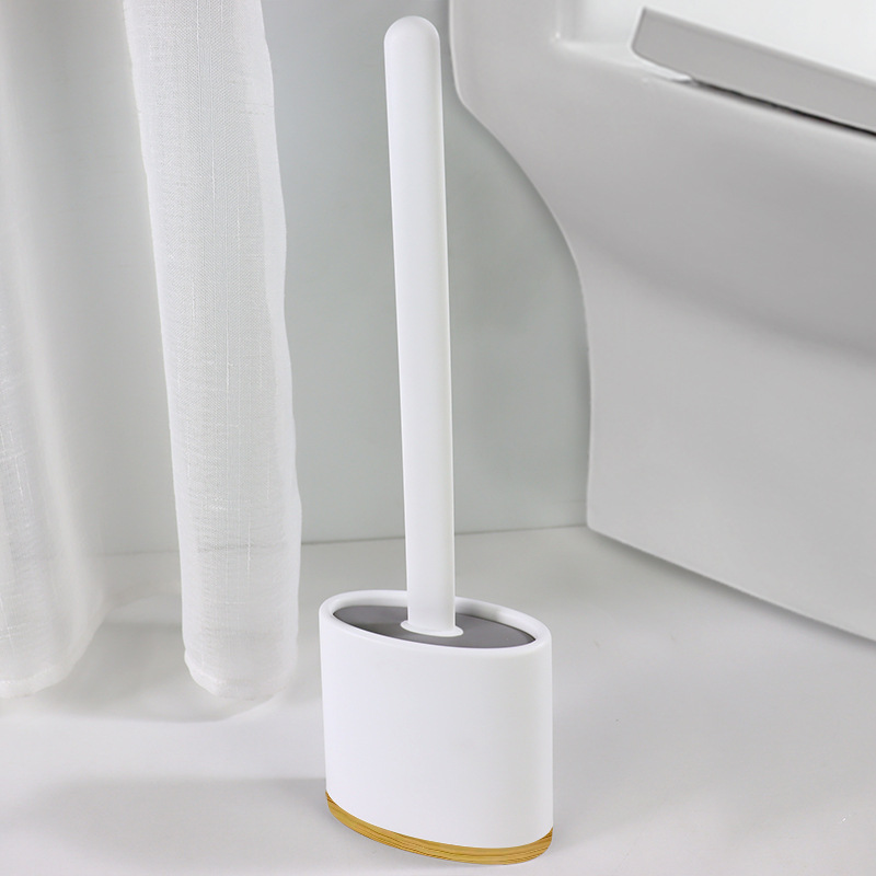 Cabeza del cepillo de silicona plana cubo cuerpo base de bambú sin ángulo muerto hogar colgante de pared creativo inodoro cepillo con tapa