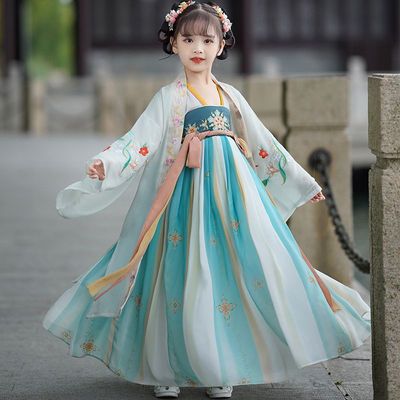 Green Hanfu girls  children chinese princess cosplay dresses fairy Chinese ancient costume outfit ancient princess girls  wide sleeves ru skirts
